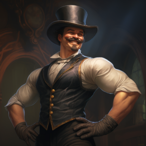 A smiling moustached gentleman with huge muscles.