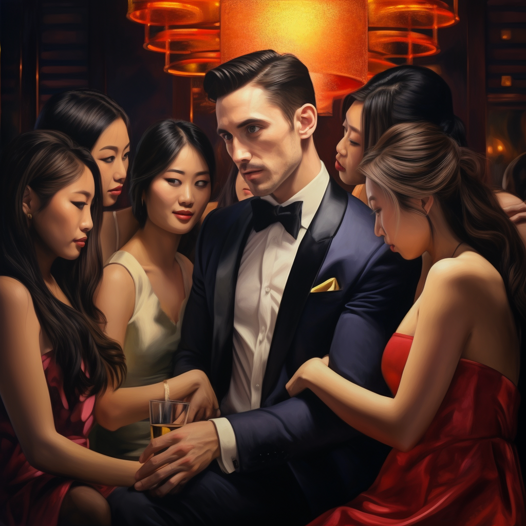 A man of culture in a Thai bar enjoying the ladies.