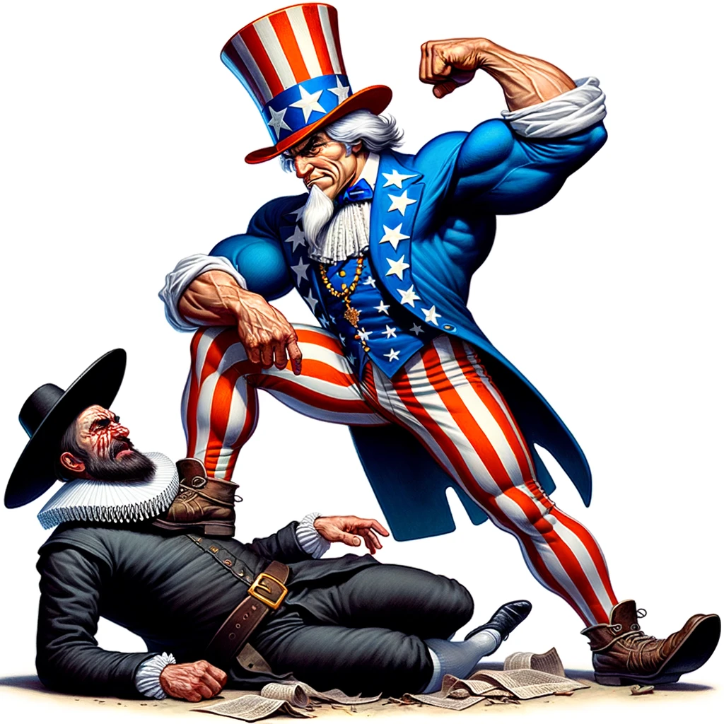 Uncle Sam crushes puritanical values.