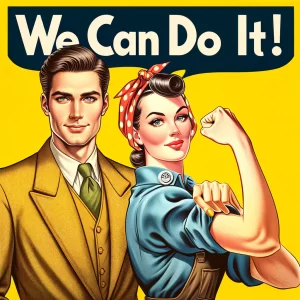 We can do it, a version of the iconic World War 2 image but with a man and a woman symbolizing how it can be done together.