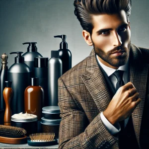 A dapper gent with his hair care products in the background. 