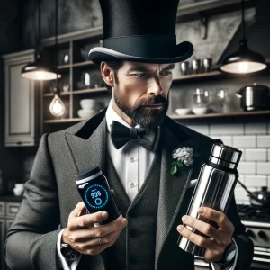 A gentleman looks at his nutrition and hydration gadgets.