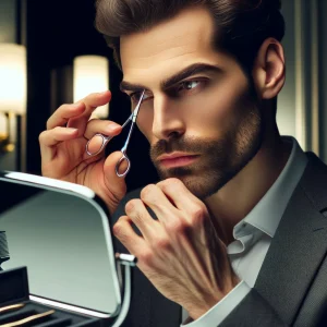 gent trims his eyebrows