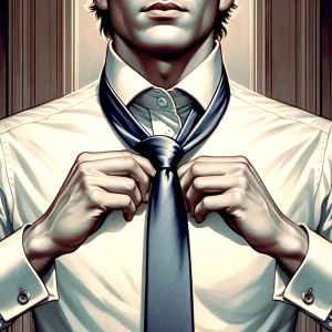 A gent tieing a tie.